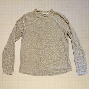 Kori, S | Leopard Print Textured Cream Turtle Neck Lettuce Stitching top